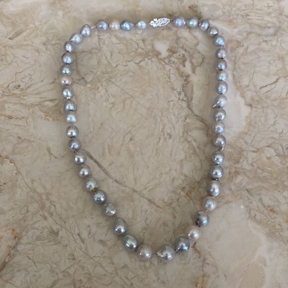 14k WG Grey Freshwater Pearl Antique Deco Necklace - Picture 5 of 7